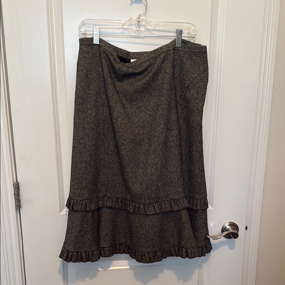 LOFT Gray Ruffled Tiered Midi Skirt for Work